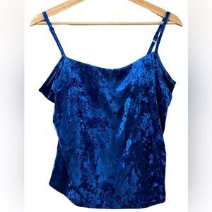 Susan Lucci Blue Velvet Tank Top Bra Support 38C Medium M Spaghetti Strap